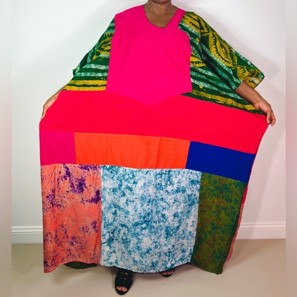 African Print Ankara Multicolor Patchwork Mixed Print Colorful Kaftan Maxi Dress - Picture 5 of 11